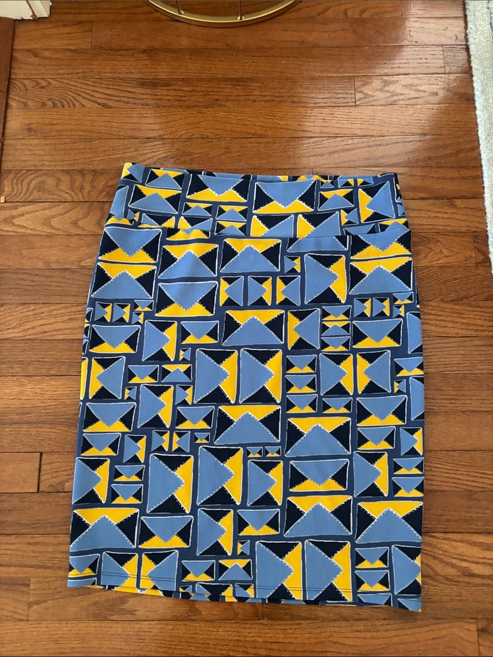 LuLaRoe Geometric Midi Skirt - Blue & Yellow